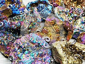 Titanium rainbow aura quartz set semigem clusters