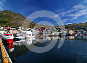 View From The Sea To Honningsvag On Mageroya Island photo