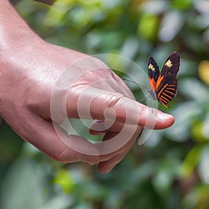 Tithorea harmonia, the Harmonia tiger-wing, a butterfly with bright orange bands on the black wings