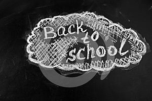 Title Back to school written by white chalk on the black chalkboard