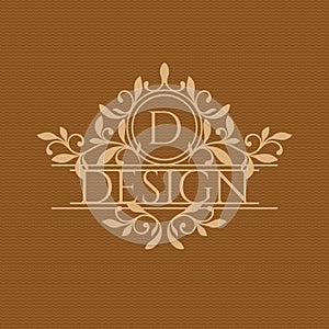 Title border with monogram. Classic floral ornament. Decorative elegant frame