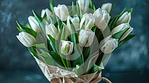 This title captures the essence of the image, which showcases a beautiful bouquet of white and pink tulips against a vibrant