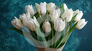 This title captures the essence of the image, which showcases a beautiful bouquet of white and pink tulips against a vibrant