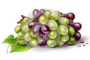 Ai Generative Grape bunch with leaf isolated on white background