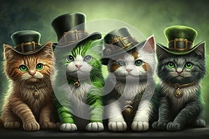 Title: Happy Cat St. Patrick`s Day Celebration. Generative AI