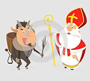 Title: Krampus and Saint Nicholas - cartoon style isolated - vector illustration photo