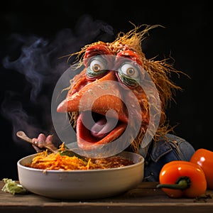 Muppet metaphorical chicken, Eating hot chili, photo