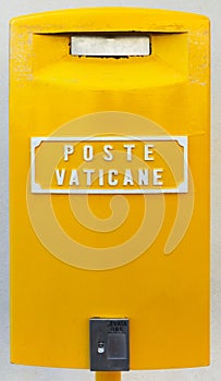 Title `Poste Vaticane` on the postbox of the Vatican Postal Service