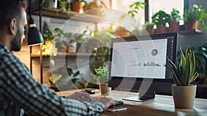 Green Workspace: Integrating plant life for a productive and serene office environment. Professionals surrounded by lush plants photo