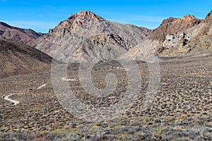 Titus Canyon Road winds through the desert in Death Valley National Park, California, USA