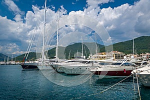 Tivat yacht marina and port buildings photo