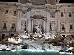 Tivoli fountain made of white Carrara marble in the evening
