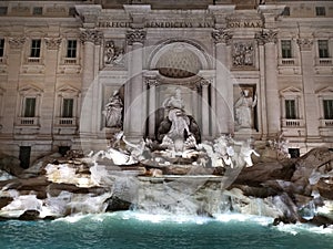 Tivoli fountain made of white Carrara marble in the evening