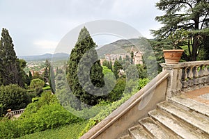 Tivoli, Italy, May 09, 2022: Exteriors of the Villa d`Este in Tivoli, near Rome. Wonderful Renaissance Palace.