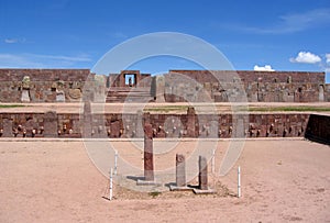 Tiwanaku ruins - pre-Inca Kalasasaya & lower temples & Kontiki monolith