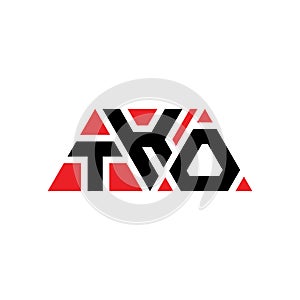 TKO triangle letter logo design with triangle shape. TKO triangle logo design monogram. TKO triangle vector logo template with red