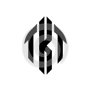 TKT circle letter logo design with circle and ellipse shape. TKT ellipse letters with typographic style. The three initials form a