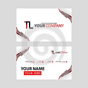The TL logo on the red black business card with a modern design is horizontal and clean. and transparent decoration on the edges.