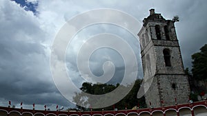 Tlaxcala, Mexico-August 2014: TIME LAPSE-DOLLY OUT. Bullring stands.