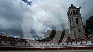 Tlaxcala, Mexico-August 2014: TIME LAPSE-FULL SHOT. Bullring stands.