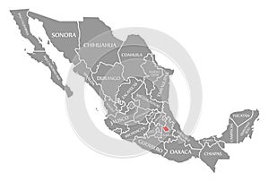 Tlaxcala red highlighted in map of Mexico