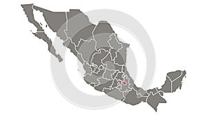Tlaxcala state blinking red highlighted in map of Mexico