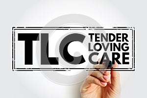 TLC - Tender Loving Care acronym with marker, concept background