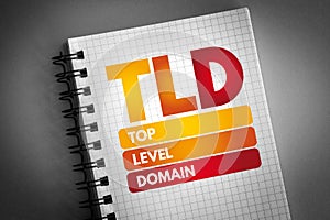 TLD - Top Level Domain acronym on notepad, technology concept background