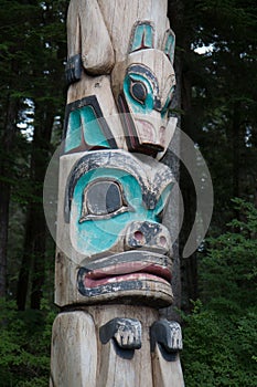 Tlingit Alaskan wood Carving with animals photo