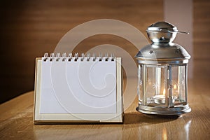 Tmas lantern on wooden background