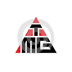 TMG triangle letter logo design with triangle shape. TMG triangle logo design monogram. TMG triangle vector logo template with red