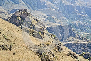 Tmogvi fortress. Ruins of the Medieval stronghold near famous Vardzia in Samtskhe-Javakheti Province, Georgia, Europe