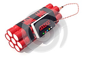 TNT dynamite red bomb with a timer isolated on white background. 3d illustration