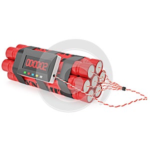 TNT dynamite red bomb with a timer on a white background.