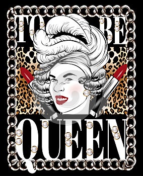 To be  queen. Vector hand drawn illustration of girl in wig with pomade isolated.