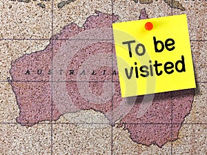 To be visited sticky note on cork map of Australia