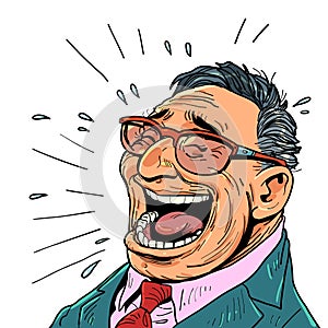 To bring joy to people through a service or product. The person is in a good mood. Business man in glasses laughs