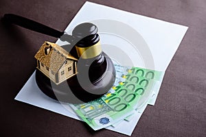 To buy real estate legally. Little wooden house, euro banknotes photo