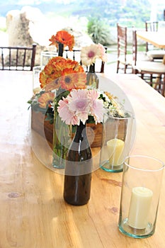 Vintage decoration for a table with bottles photo