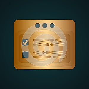 To do list calendar icon vector logo. Gradient gold metal with dark background