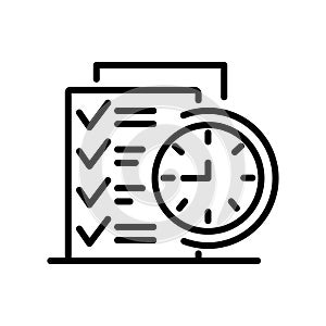 To do list with clock line icon, outline vector sign, linear pictogram isolated on white. Time management symbol, logo
