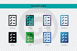 To Do List icon in different style. To Do List vector icons designed in outline, solid, colored, filled, gradient, and flat style