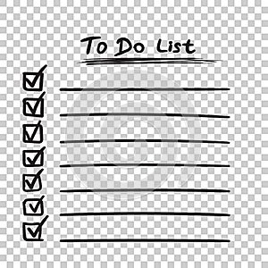 To do list icon with hand drawn text. Checklist, task list vector illustration in flat style on isolated background.