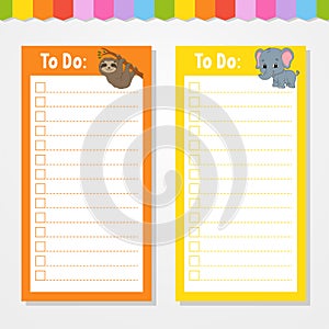 To do list for kids. Empty template. Isolated color vector illustration. Funny character. Cartoon style. For the diary, notebook,