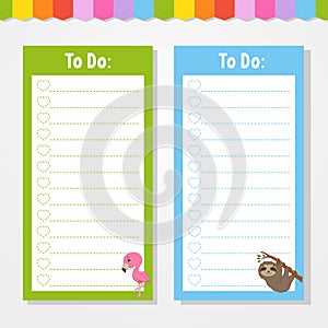 To do list for kids. Empty template. Isolated color vector illustration. Funny character. Cartoon style. For the diary, notebook,