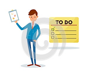 To Do List, Man Showing Clipboard Page with Chart
