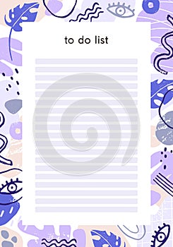 To Do List page template. Planners, organizers paper design with lines for plan, notes. Modern trendy notebooks sheet