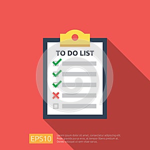 To do list or planning icon in flat style. vector illustration concept of checklist paper sheet reminder with check marks.