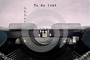 To do list typed on a vintage typewriter