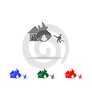 to extinguish a house with a hose icon. Elements of firefighter multi colored icons. Premium quality graphic design icon. Simple i